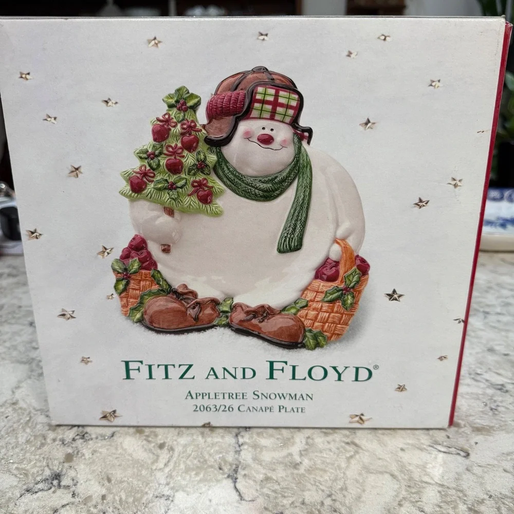 Fitz and Floyd Appletree Snowman Canapé Plate 2063/26 Christmas Serving‎ Dish